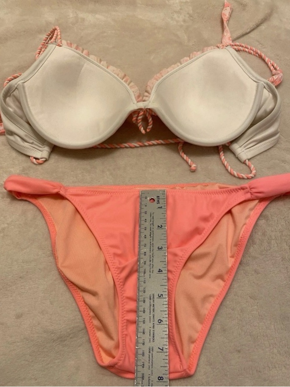 Victoria's Secret White & Peach Ruffle Halter Bikini Set - Picture 15 of 16